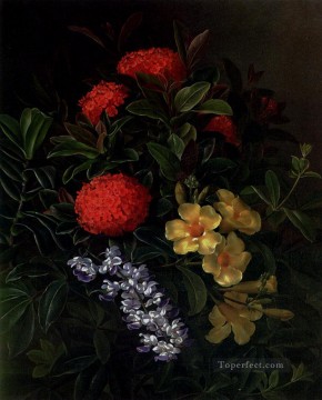 ヨハン・ラウレンツ・ジェンセン Painting - アレマンダ イクソラと蘭の花 ヨハン ラウレンツ ジェンセンの花